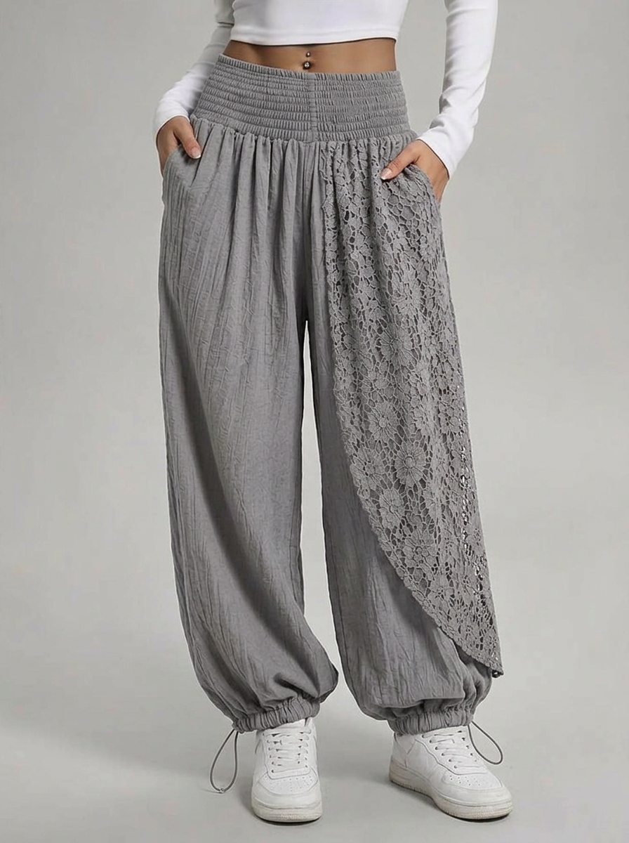 Linen Lace Pants – Grey