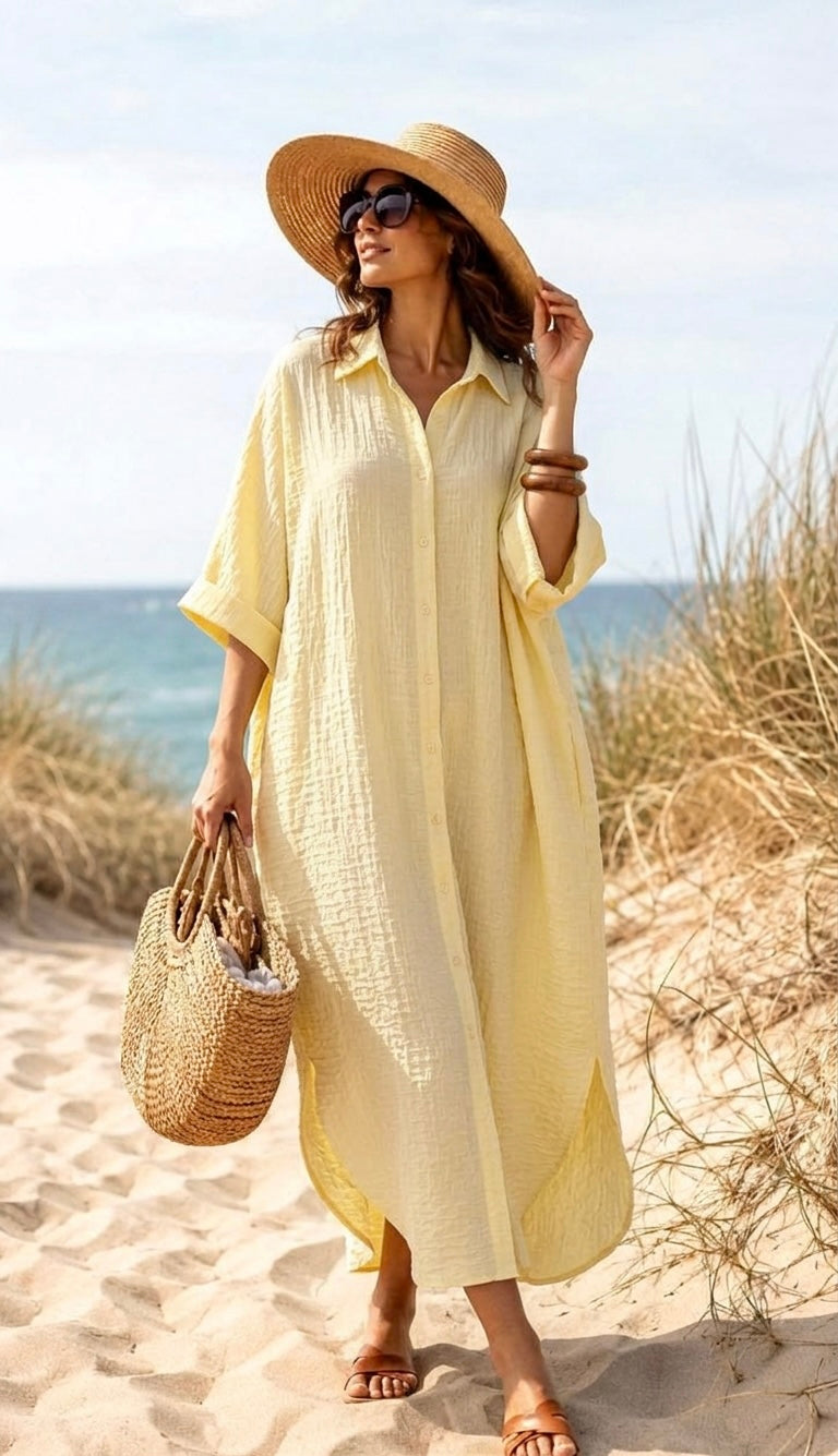 Oversized Linen Shirt Dress – yellow