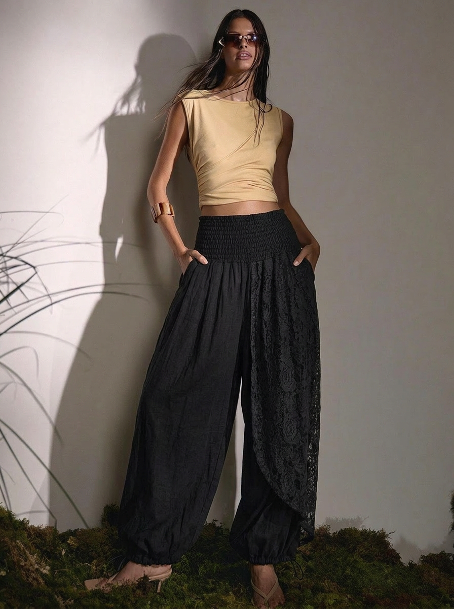Linen Lace Pants – Black