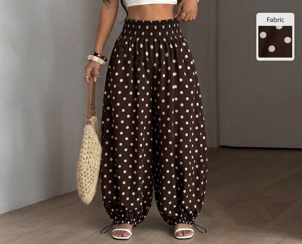 Polka Dot Wide Leg Pants – brown