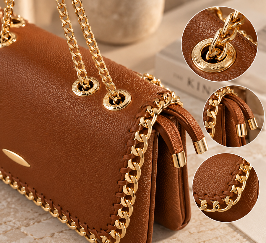 NORMA BAG | Navy Leather Chain Shoulder Bag