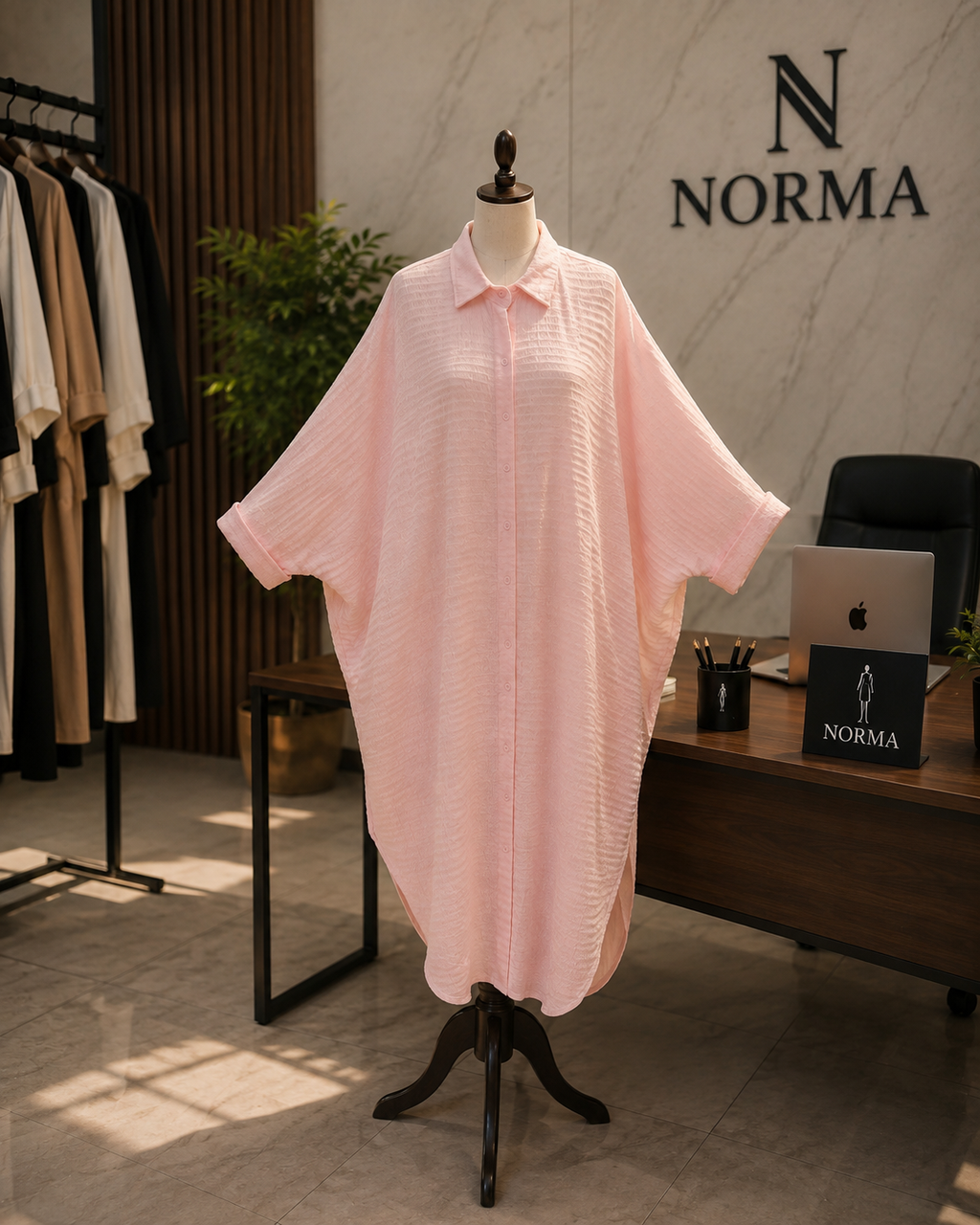 Oversized Linen Shirt Dress – pink
