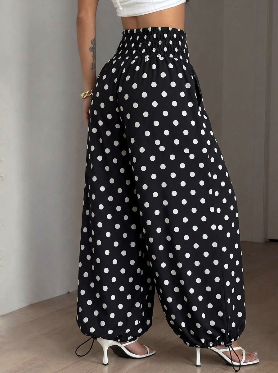 Polka Dot Wide Leg Pants – black