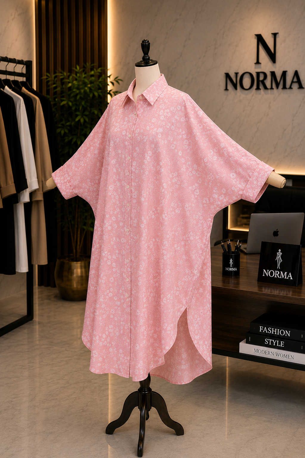 Embroidered Oversized Shirt Dress – pink