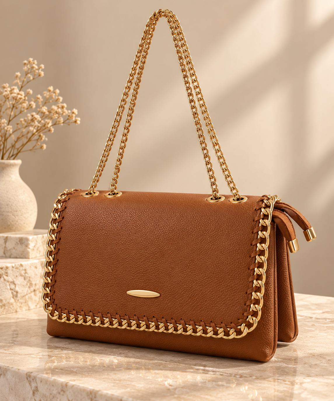 NORMA BAG | Navy Leather Chain Shoulder Bag