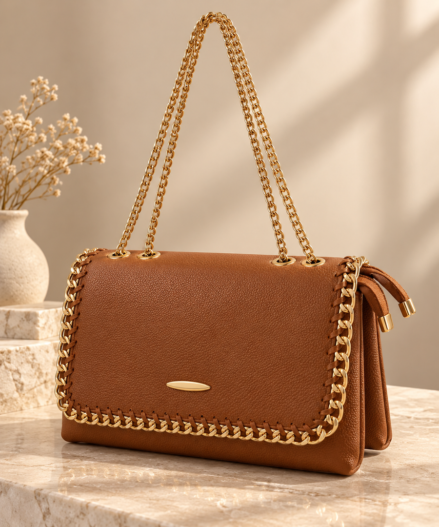 NORMA BAG | Navy Leather Chain Shoulder Bag