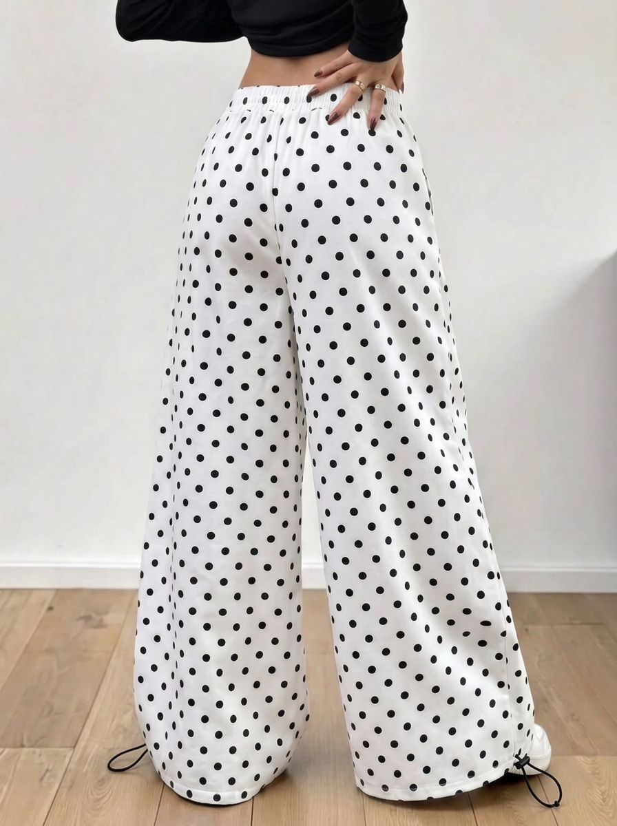 Polka Dot Wide Leg Pants – white