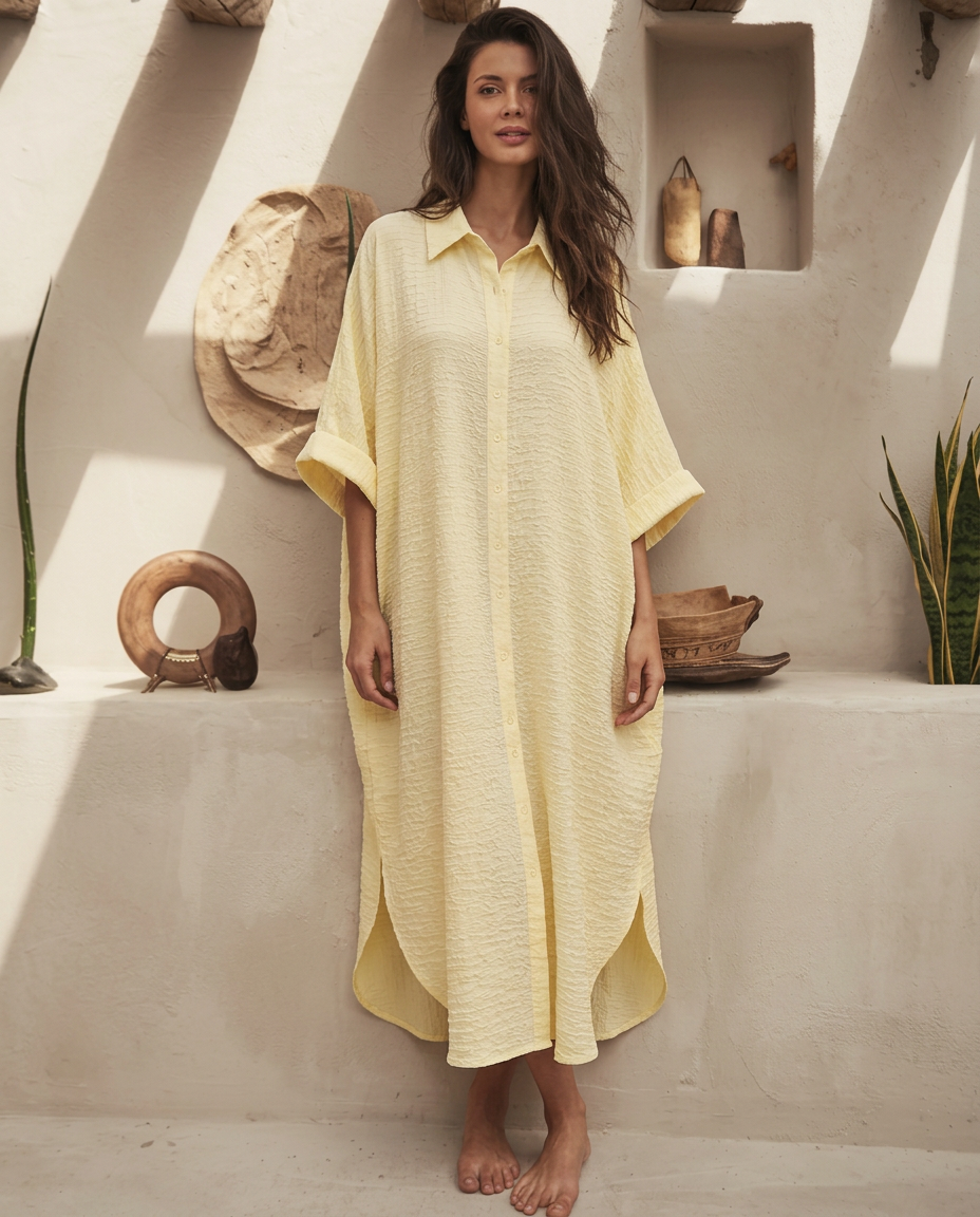 Oversized Linen Shirt Dress – yellow