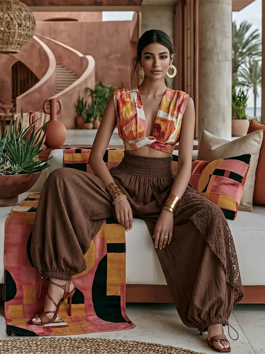 Linen Lace Pants – Brown