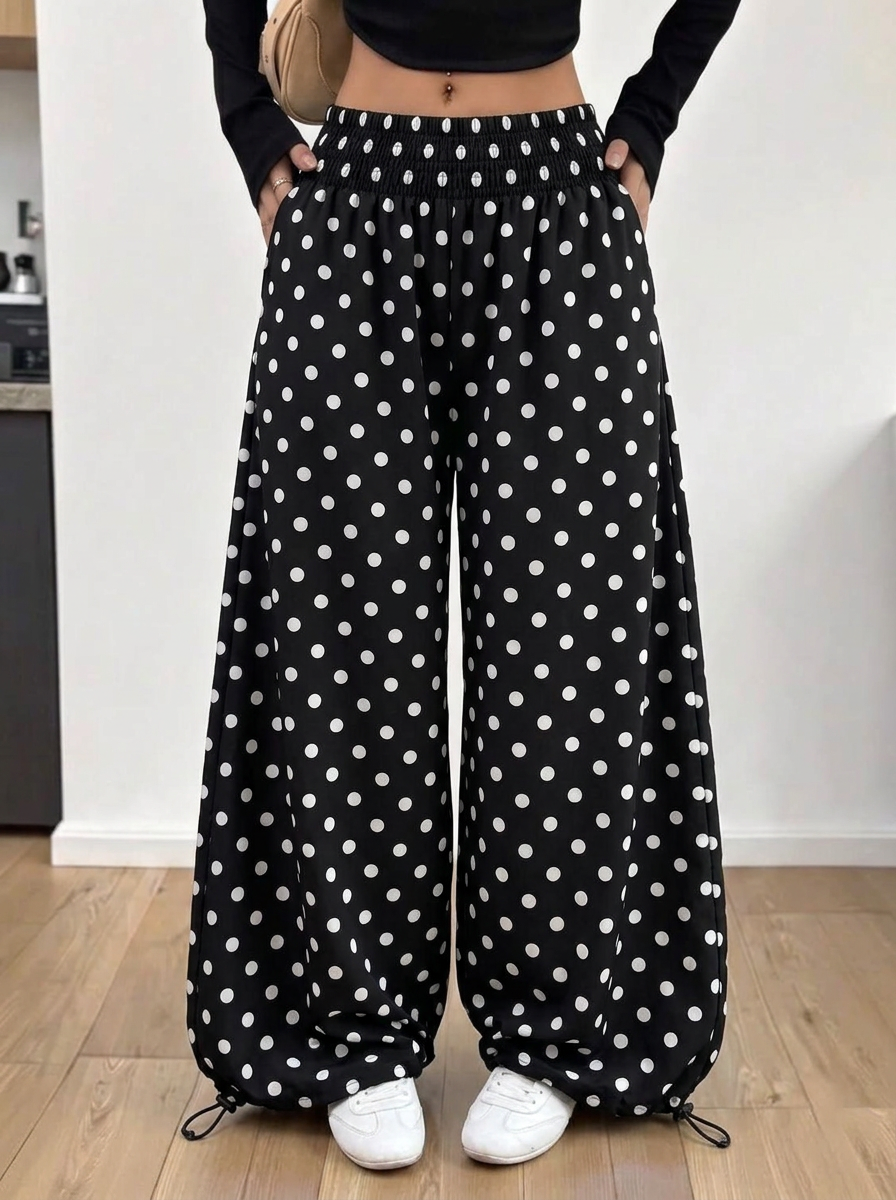 Polka Dot Wide Leg Pants – black