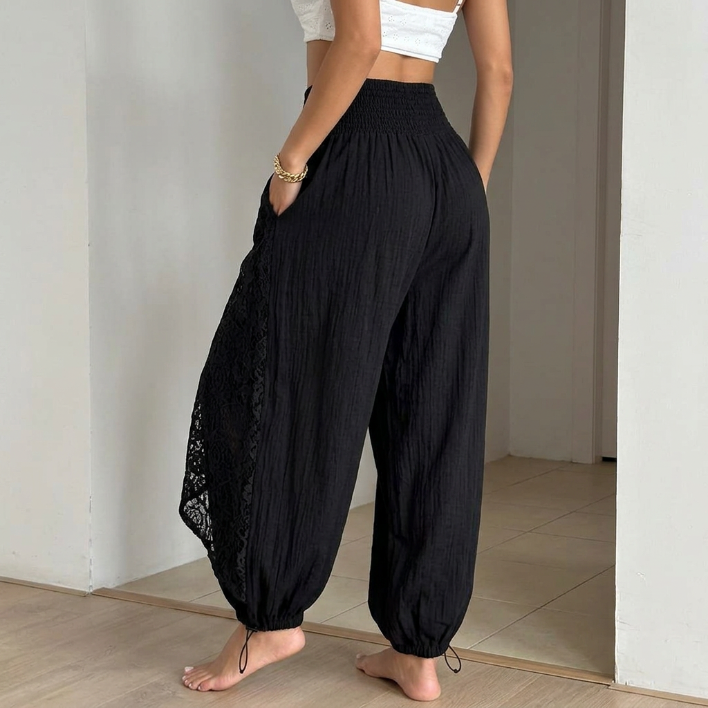Linen Lace Pants – Black