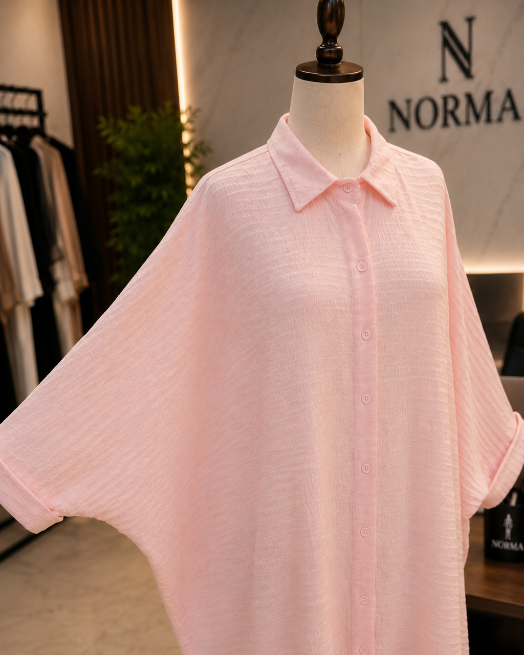 Oversized Linen Shirt Dress – pink