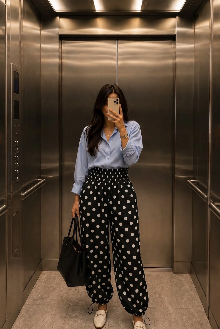 Polka Dot Wide Leg Pants – black