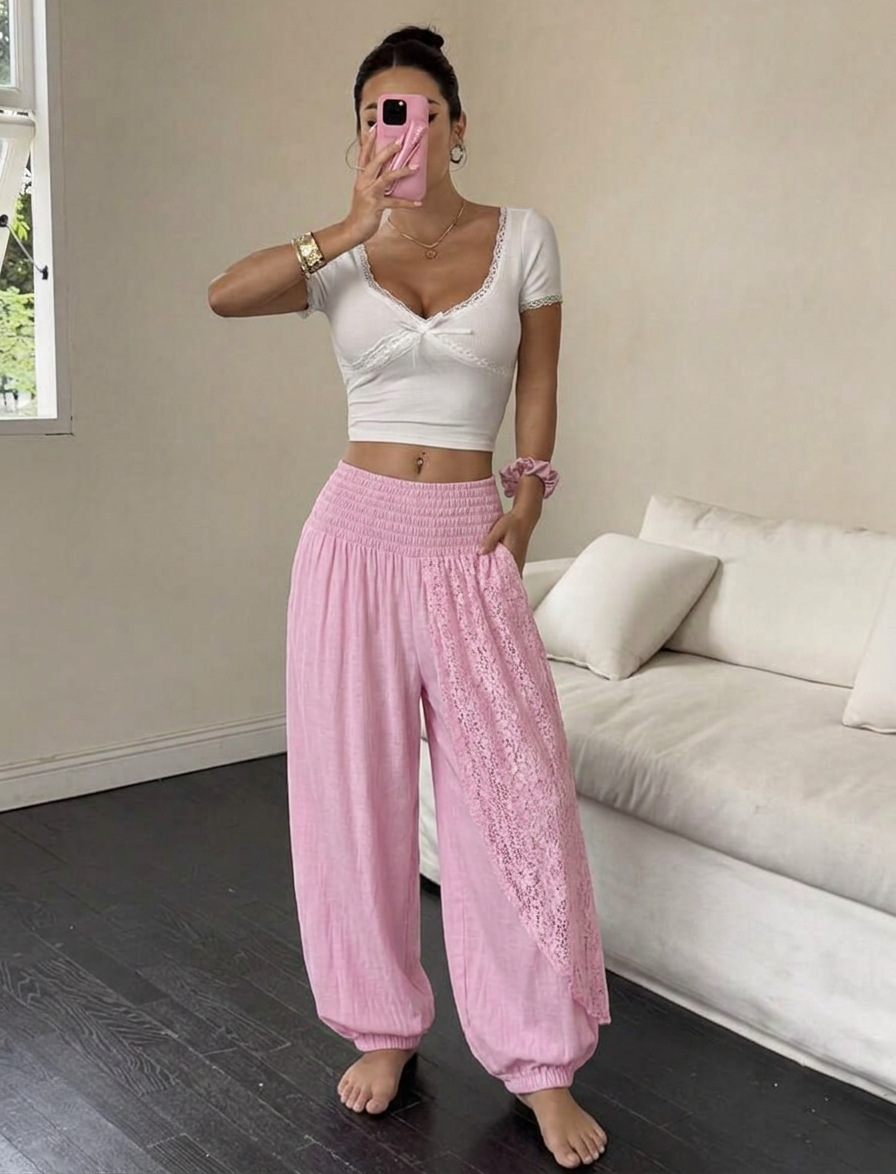 Linen Lace Pants – pink