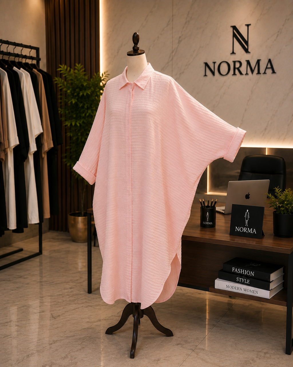 Oversized Linen Shirt Dress – pink