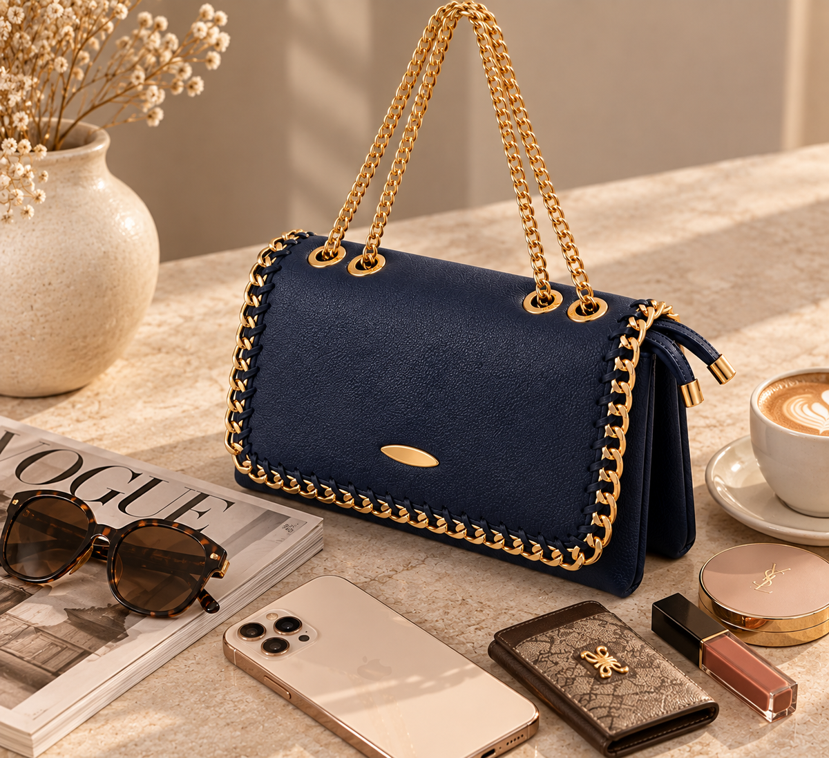 NORMA BAG | Brown Leather Chain Shoulder Bag