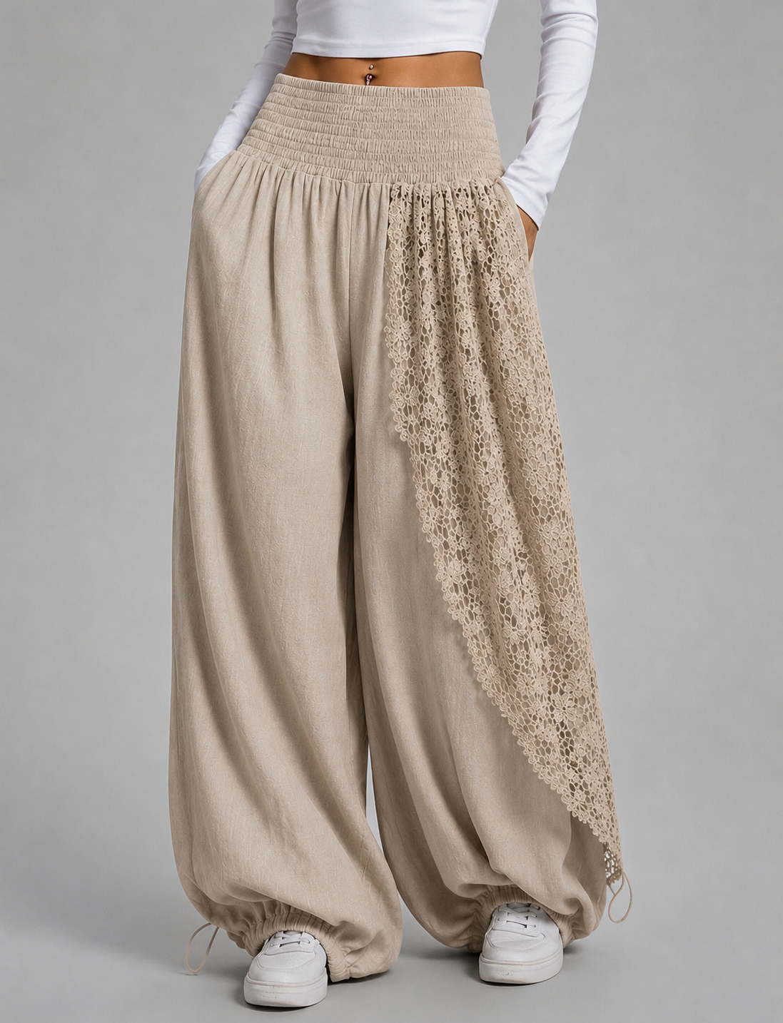 Linen Lace Pants – beige