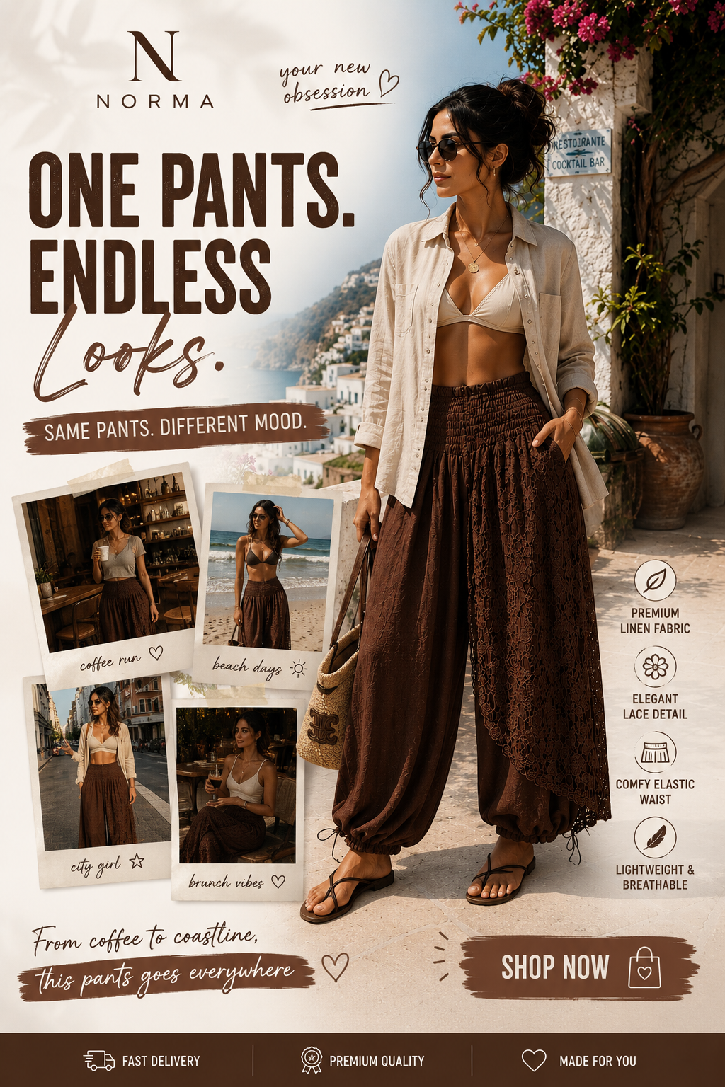 Linen Lace Pants – Brown