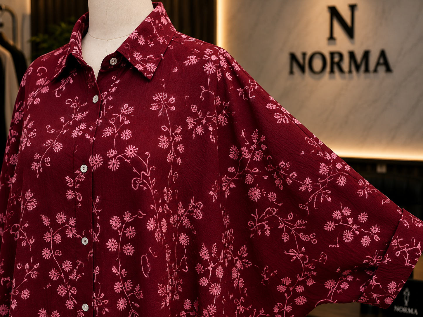 Embroidered Oversized Shirt Dress – Burgundy