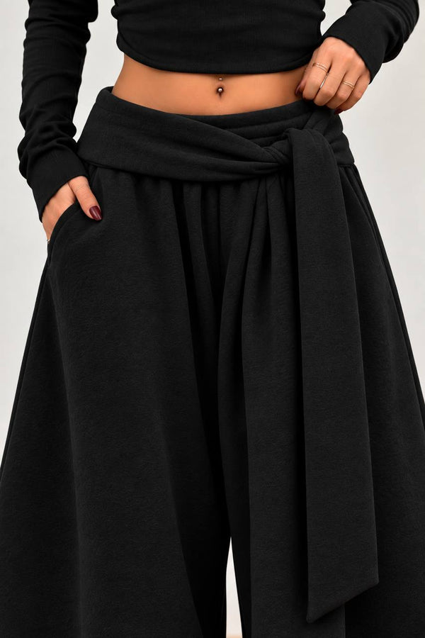 Draped Wide-Leg Pants – Black