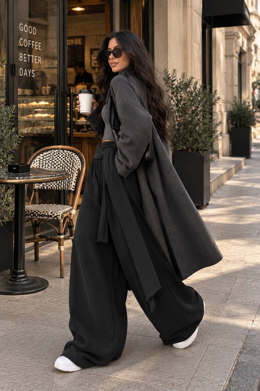 Draped Wide-Leg Pants – Black
