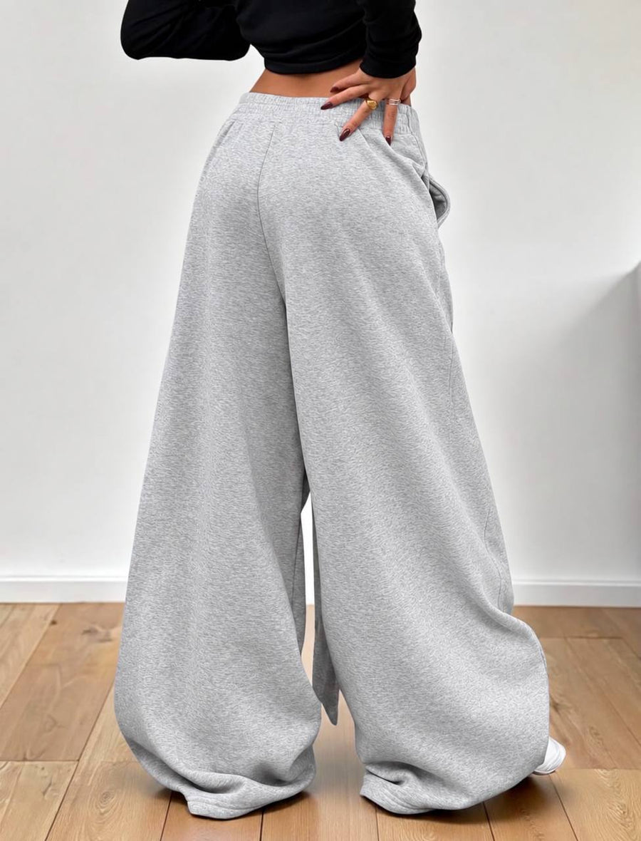 Draped Wide-Leg Pants – Light Grey