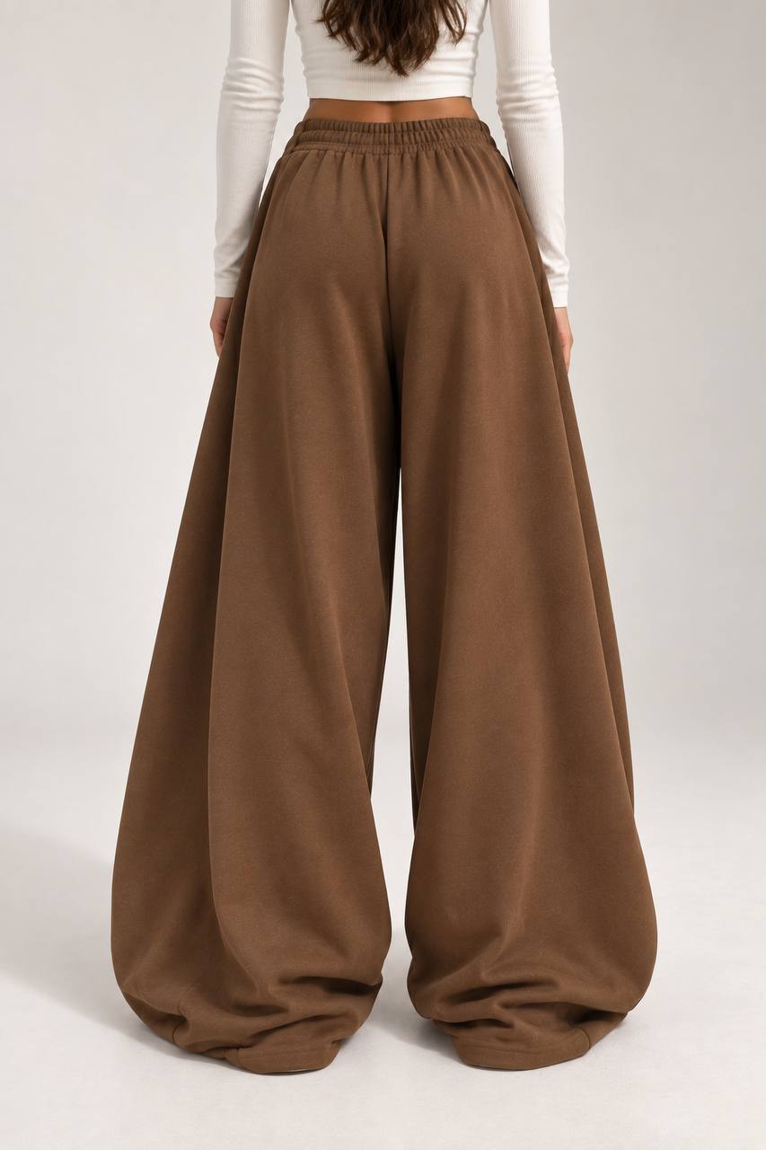 Draped Wide-Leg Pants – Brown