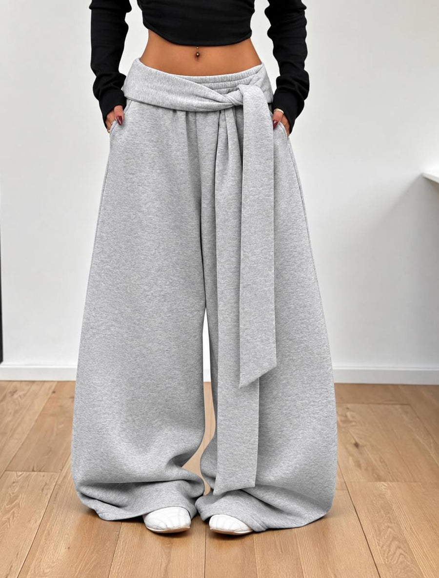 Draped Wide-Leg Pants – Light Grey