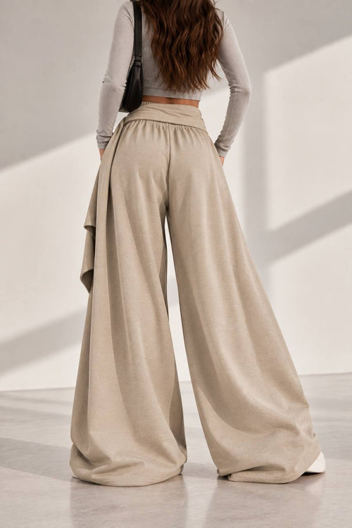 Draped Wide-Leg Pants – Beige